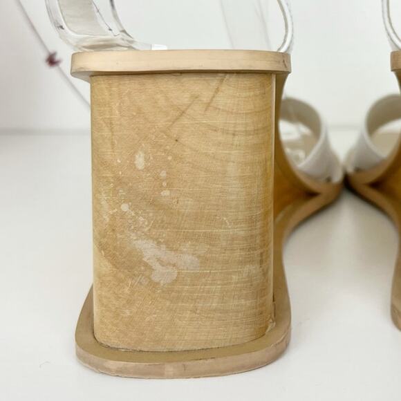Lord & Taylor White Leather Ankle Strap Wooden Wedge Heel Sandals Size 8 M - Picture 5 of 9